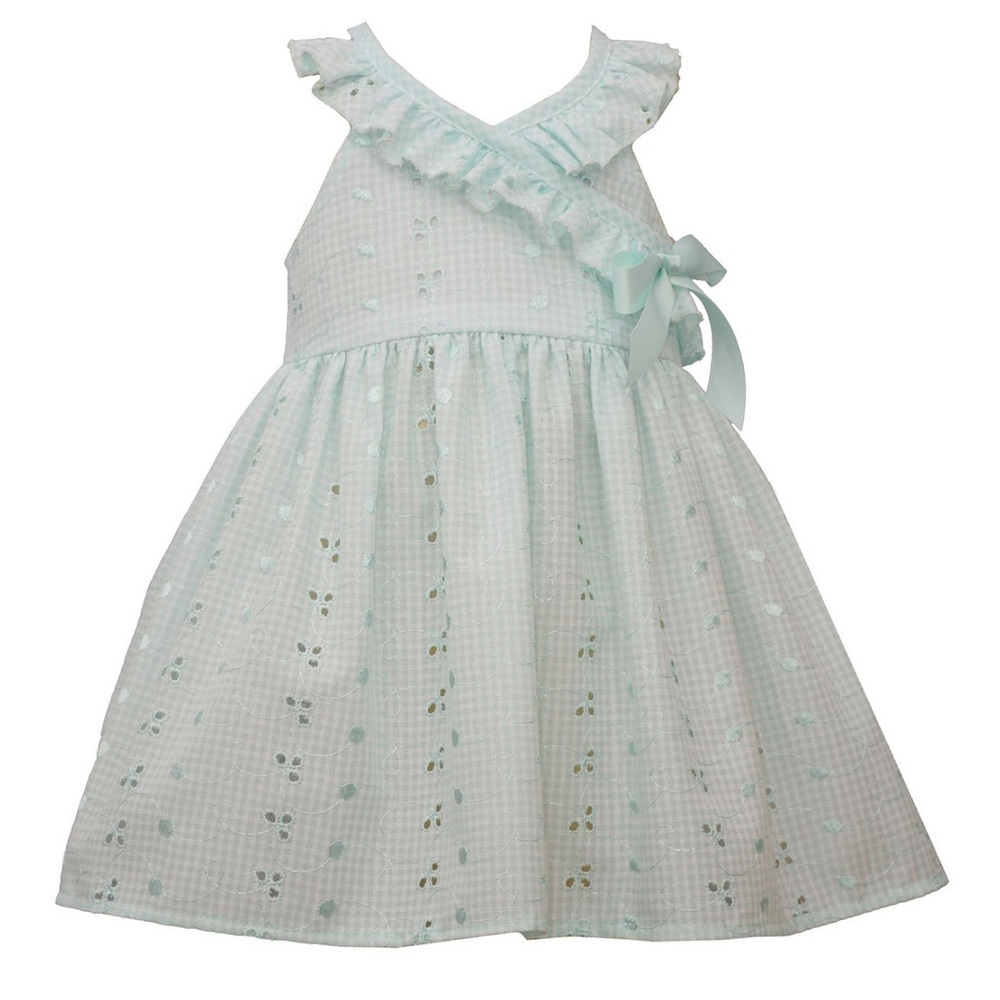 Bonnie Baby Baby Girls Eyelet Crossover with Ruffle Trim Dress